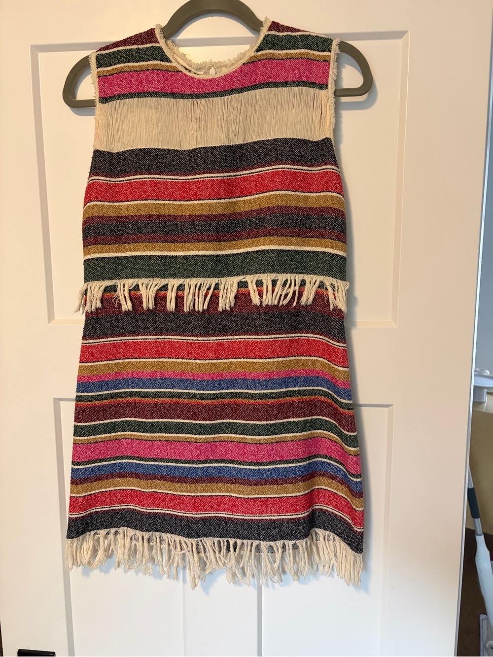 Sandro Multicolor Striped Fringe Mini Dress